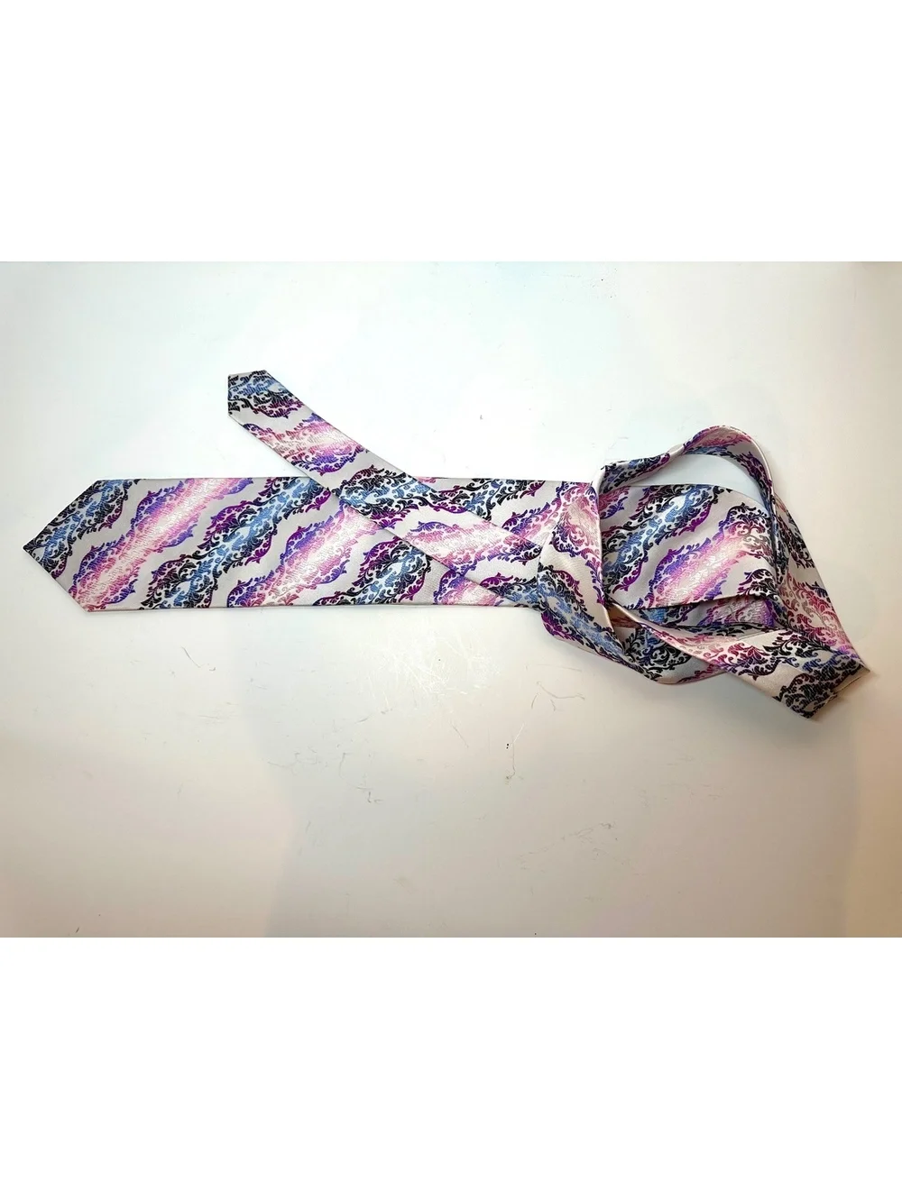Vibrant The Big Knot Paisley Patterned Purple Pink Blue Silk Necktie